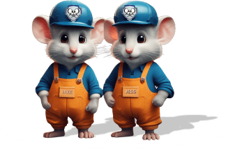 two cartoon mice wearing overalls and hats