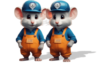 two cartoon mice wearing overalls and hats