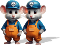 two cartoon mice wearing orange overalls and blue hats