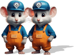 two cartoon mice wearing orange overalls and blue hats