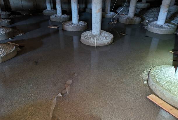 a concrete foundation with pillars