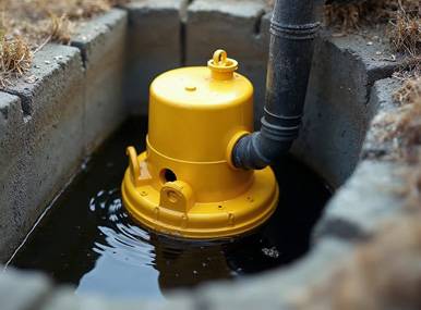 a yellow pump in a hole in water