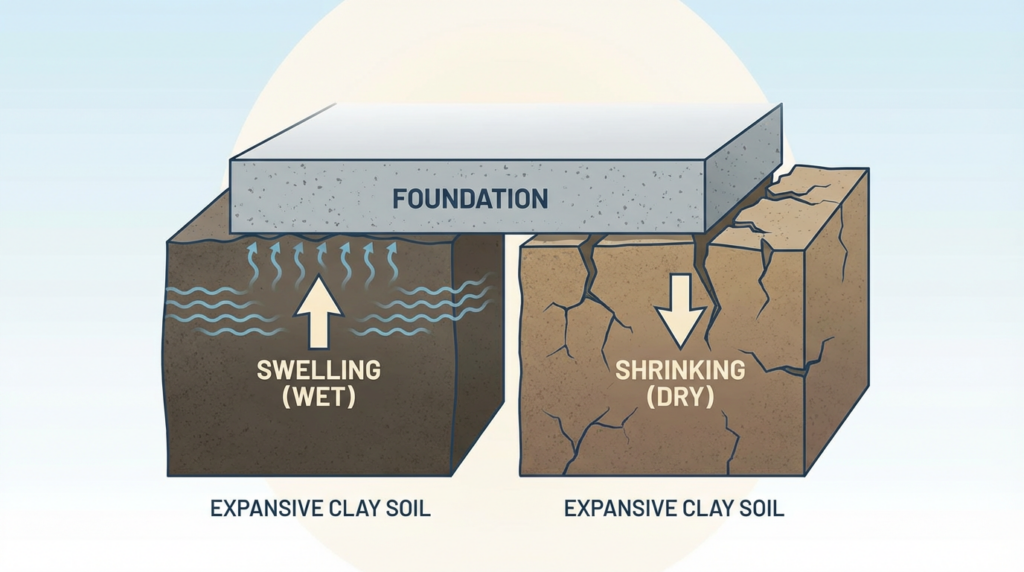Expansive clay soil swelling