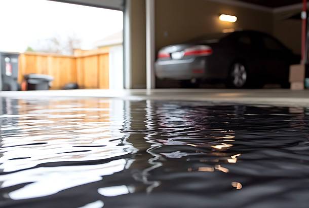 Water pooling in garage with car