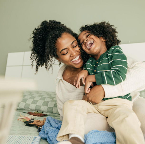 Mother and child sharing joy.