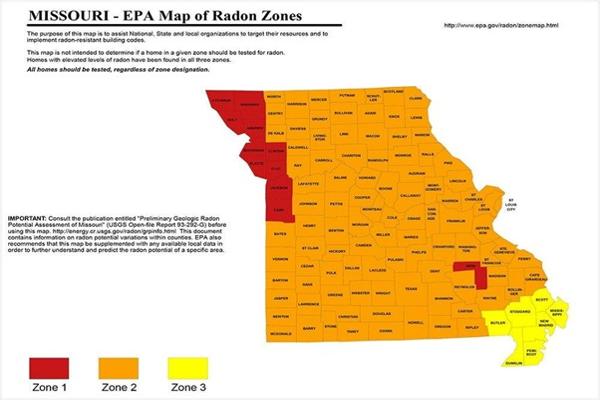 Missouri radon zone classification map